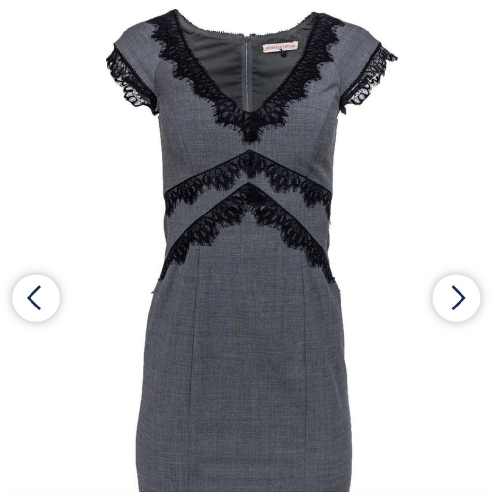 Rebecca Taylor Gray And Black Lace Dress Sz 4 - Picture 2 of 4